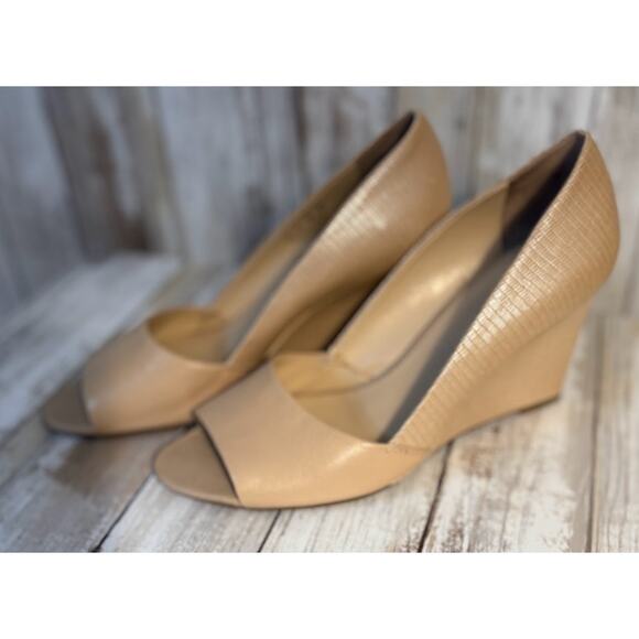 Franco Sarto Beige Nude Leather Peep Toe Wedges - Size 7.5 - Picture 7 of 10